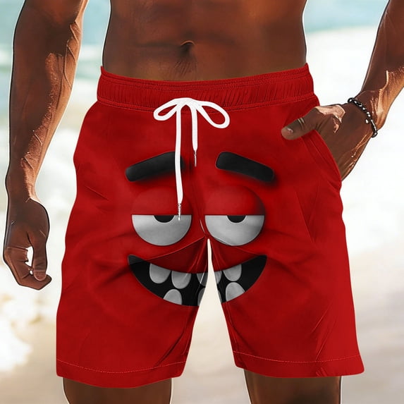 Men's Swim Trunks Board Shorts Quick Dry Funny Graphic Print Bathing Suits with Pockets Elastic Waist Drawstring for Beach Surfing Vacation Summer Wear
