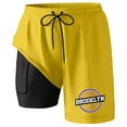 thumbnail image 1 of Men's Swim Trunks Brooklyn Letters Quick Dry 2 In 1 Swim Shorts Board Shorts With Pockets Beach Swimwear Yellow S, 1 of 3