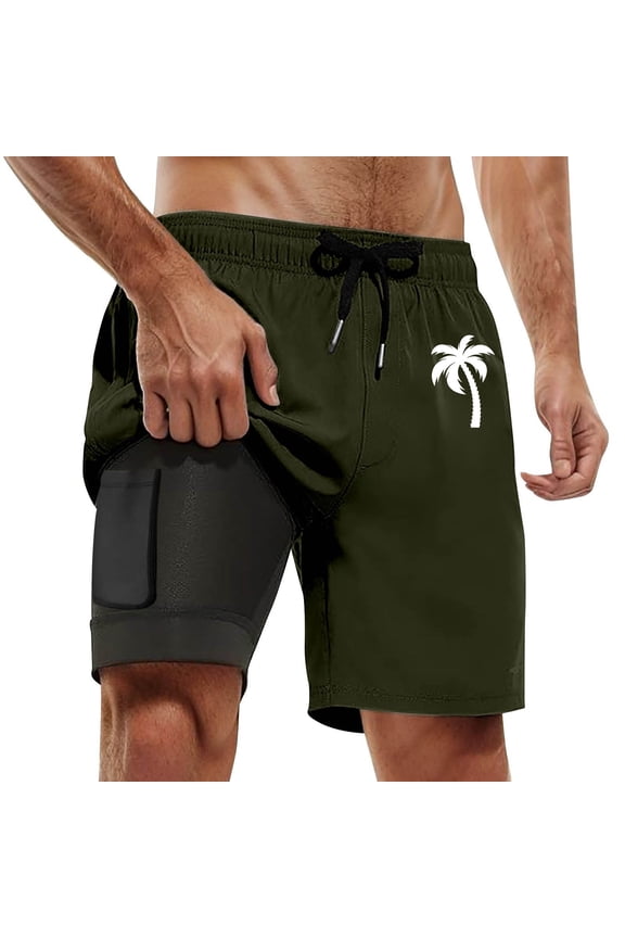 Men's Swim Trunks Coconut Tree Icon Quick Dry With Pockets Swimwear Bathing Suits Beach Outdoor Army Green XXXXL