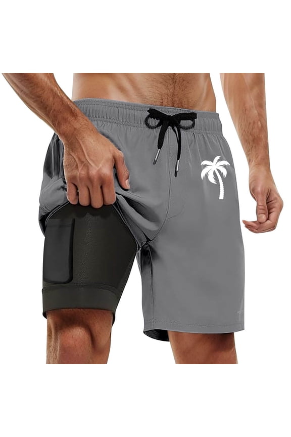 Men's Swim Trunks Coconut Tree Icon Quick Dry With Pockets Swimwear Bathing Suits Beach Outdoor Grey XXXXL
