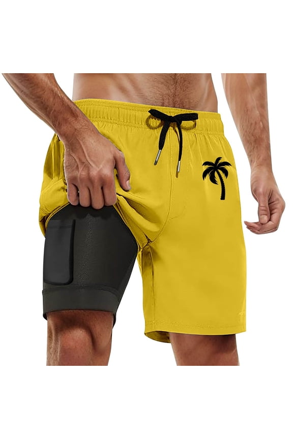 Men's Swim Trunks Coconut Tree Icon Quick Dry With Pockets Swimwear Bathing Suits Beach Outdoor Yellow XXXXL