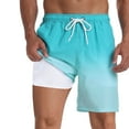 thumbnail image 1 of Men's Swim Trunks with Compression Liner 9 Inch Stretchy Quick Dry Elastic Waist Drawstring Mens Swimsuit Liner Compression Light Casual Shorts,Z02-Light Blue,XXXL, 1 of 6