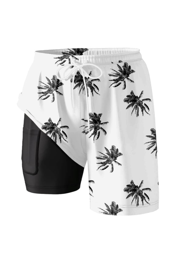 Men's Swim Trunks Compression Liner Board Shorts Bathing Suit With Zipper Pockets For Beach Surf Swimming