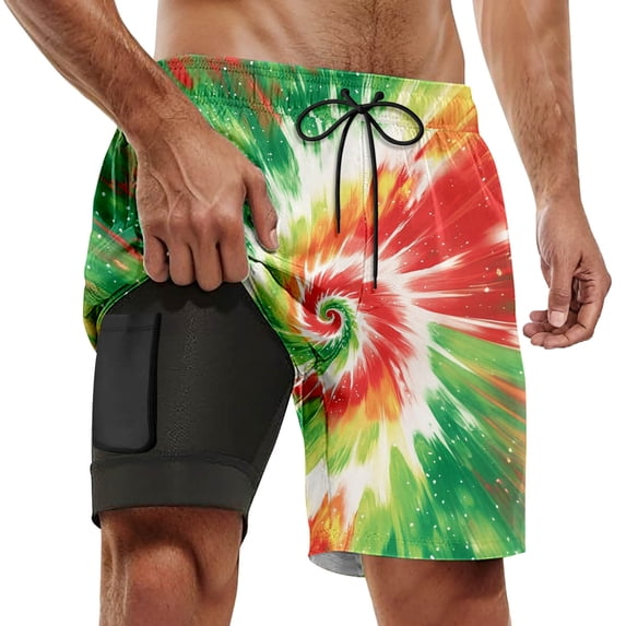Men's Swim Trunks with Compression Liner Funny Quick Dry Baggy Elastic Drawstring Waist Mens Swimwear Gradient Trendy with Compression Liner Swimming Shorts for Men,Green,XXXXL