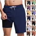 thumbnail image 1 of Men’s Swim Trunks with Compression Liner Quick Dry Beach Swim Shorts Elastic Waist Drawstring Lightweight 2 in 1 Board Shorts for Swimming Surfing Vacation, 1 of 6