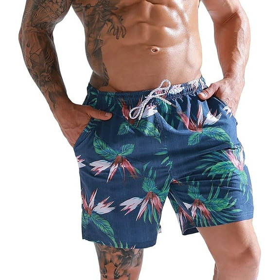 Puztloy Men's Swim Trunks Hawaiian Bathing Swimsuits Beach Shorts with Pockets