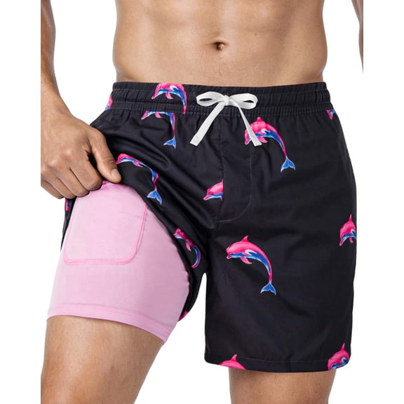 DOCVIT Mens Swim Trunks with Compression Liner Swim Shorts with Pockets Quick Dry, S-XXL