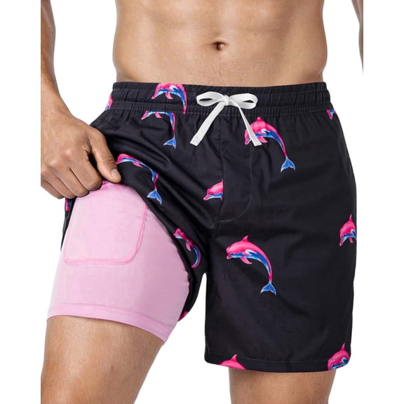 DOCVIT Mens Swim Trunks with Compression Liner Swim Shorts with Pockets Quick Dry, S-XXL