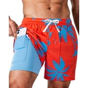 DOCVIT Mens Swim Trunks with Compression Liner Swim Shorts with Pockets Quick Dry, S-XXL