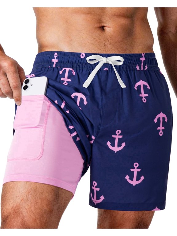 Mens Swim Trunks with Compression Liner Swim Shorts with Pockets Quick Dry, S-XXL