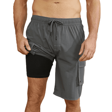 Men's Swim Trunks Mowujeit Quick Dry Beach Swim Shorts for Men with Mesh Lining for Surf Grey Size S