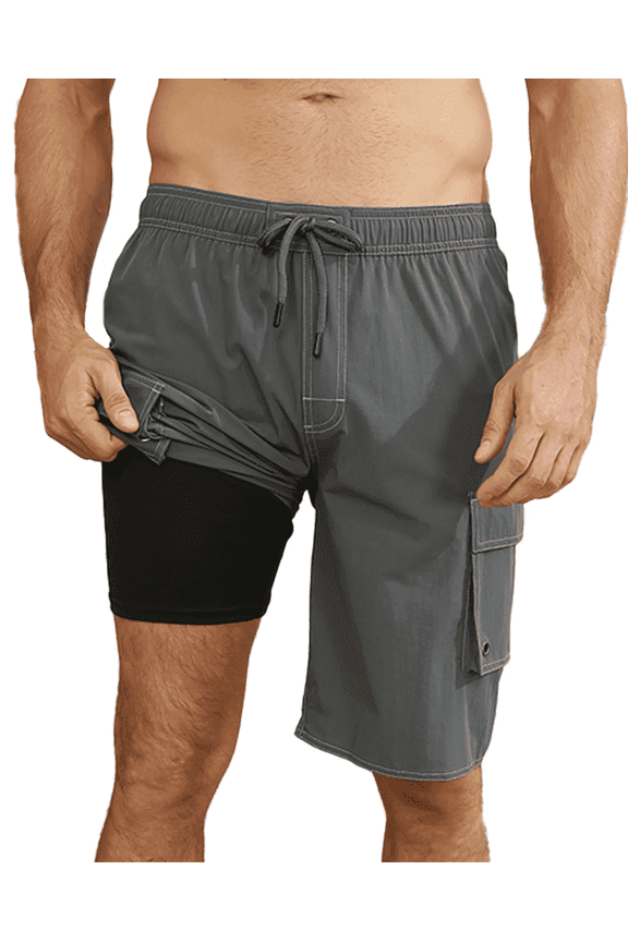 Men's Quick Dry Swim Trunks with Mesh Lining Grey S-4XL