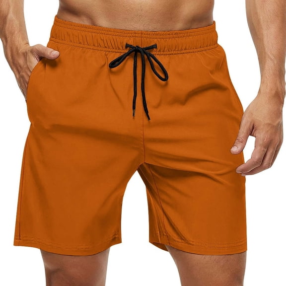 Men's Swim Trunks Quick Dry Bathing Suit Swimming Board Shorts Mesh Lining Beach Swimwear Burnt Orange