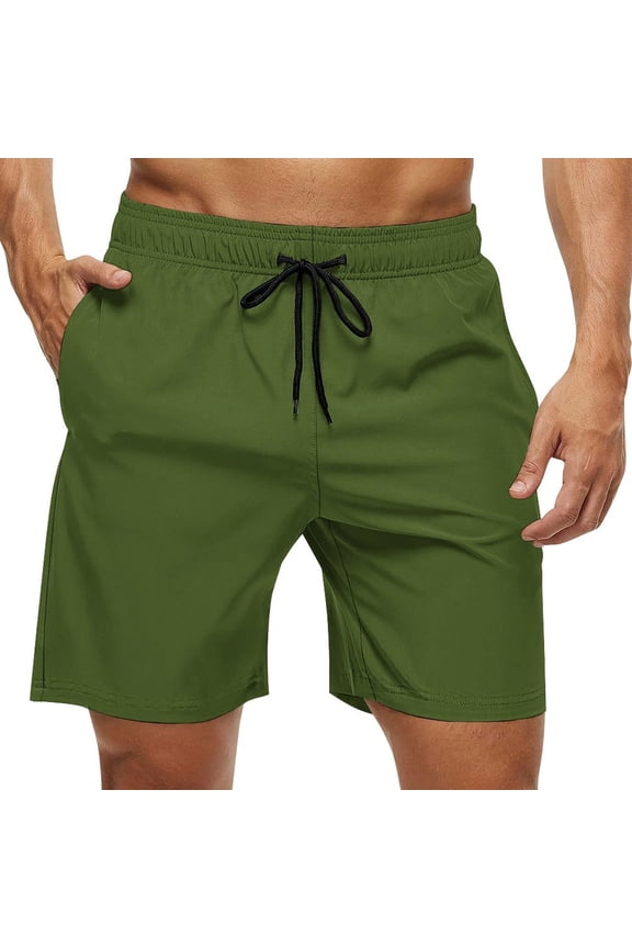 Men's Swim Trunks Quick Dry Bathing Suit Swimming Board Shorts Mesh Lining Beach Swimwear Dark Moss Green