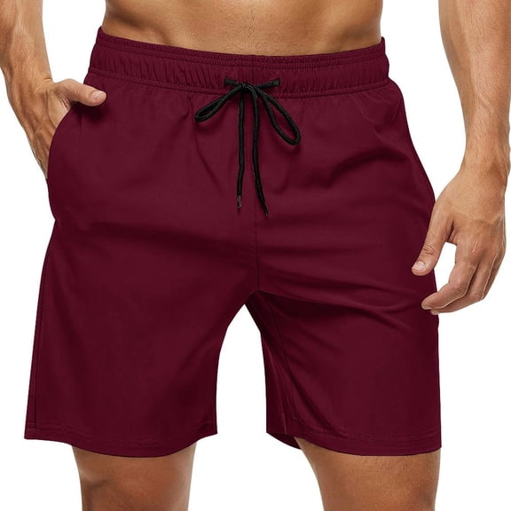 Men's Swim Trunks Quick Dry Bathing Suit Swimming Board Shorts Mesh Lining Beach Swimwear Dark Scarlet RED