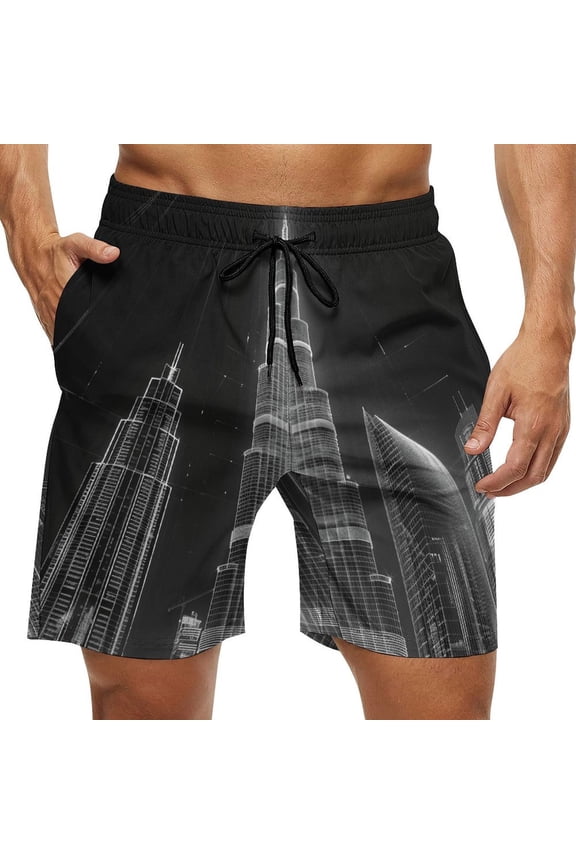 Men's Swim Trunks Quick Dry Bathing Suit Swimming Board Shorts Mesh Lining Beach Swimwear Dubai Hologram