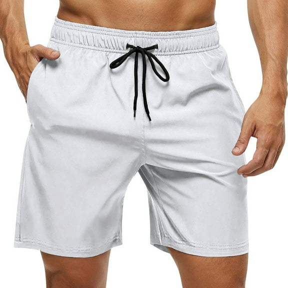 Men's Swim Trunks Quick Dry Bathing Suit Swimming Board Shorts Mesh Lining Beach Swimwear Ghost White