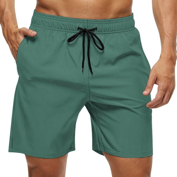 Men's Swim Trunks Quick Dry Bathing Suit Swimming Board Shorts Mesh Lining Beach Swimwear Green