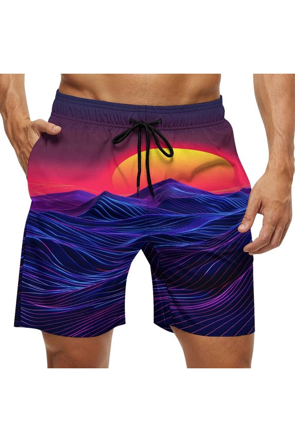Men's Swim Trunks Quick Dry Bathing Suit Swimming Board Shorts Mesh Lining Beach Swimwear Neon Valley Cyber Future