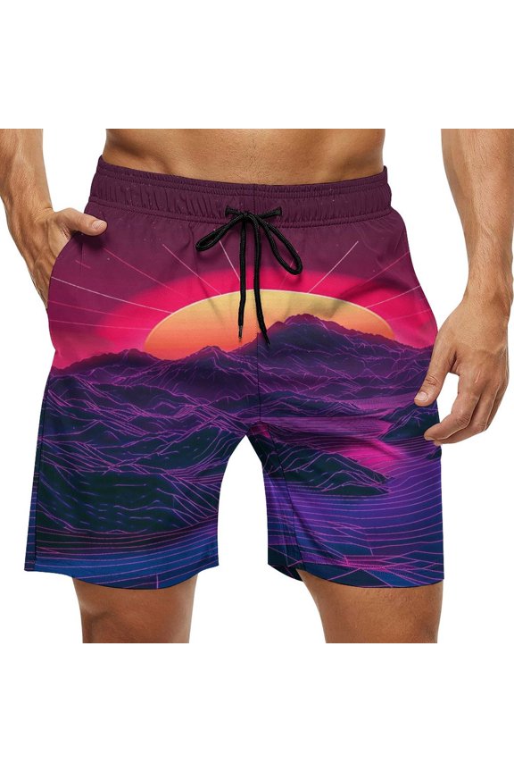 Men's Swim Trunks Quick Dry Bathing Suit Swimming Board Shorts Mesh Lining Beach Swimwear Neon Valley Cyber Future