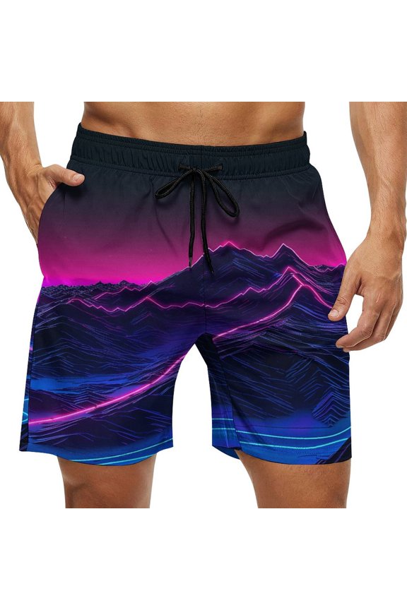 Men's Swim Trunks Quick Dry Bathing Suit Swimming Board Shorts Mesh Lining Beach Swimwear Neon Valley Cyber Future