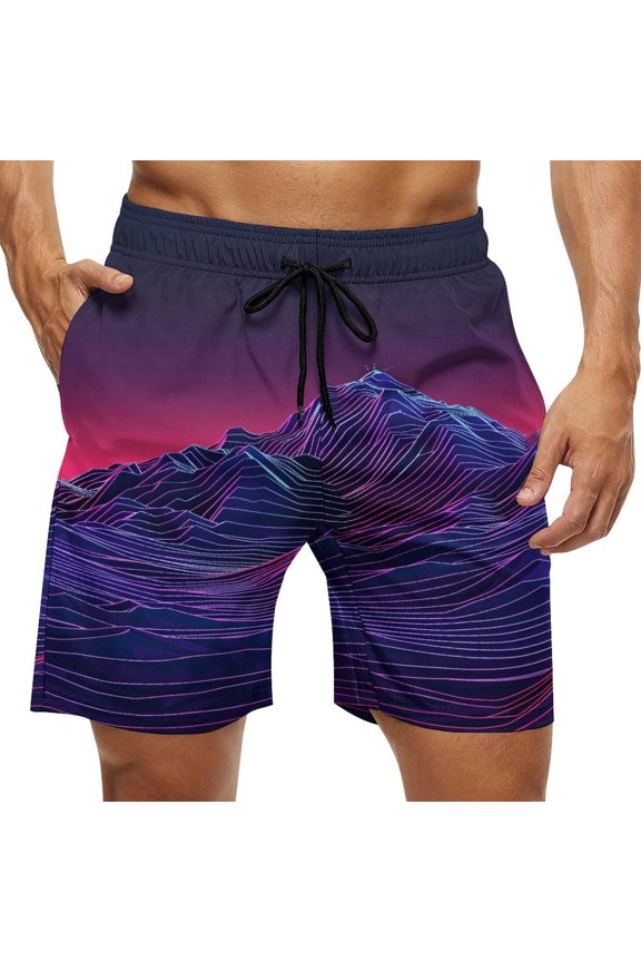 Men's Swim Trunks Quick Dry Bathing Suit Swimming Board Shorts Mesh Lining Beach Swimwear Neon Valley Cyber Future