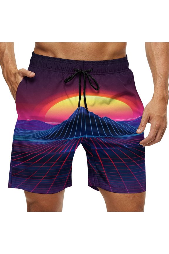 Men's Swim Trunks Quick Dry Bathing Suit Swimming Board Shorts Mesh Lining Beach Swimwear Neon Valley Cyber Future