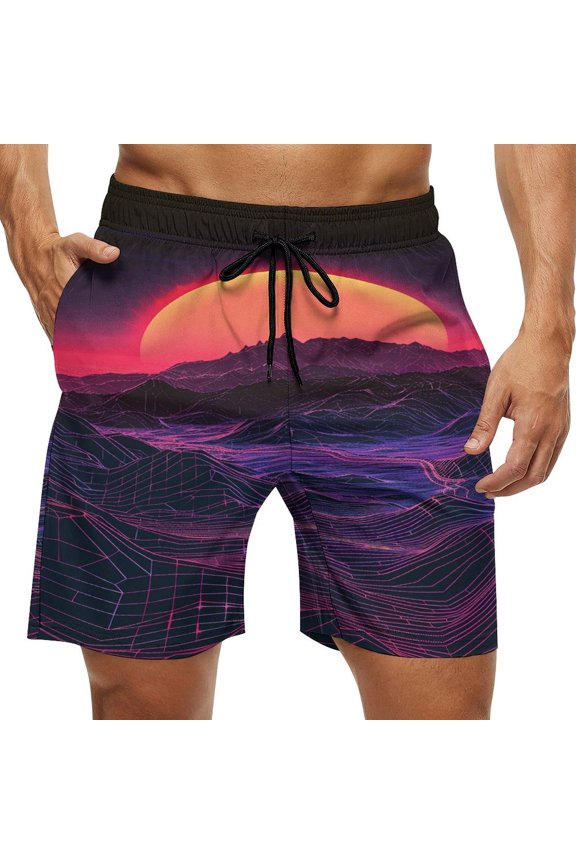 Men's Swim Trunks Quick Dry Bathing Suit Swimming Board Shorts Mesh Lining Beach Swimwear Neon Valley Cyber Future