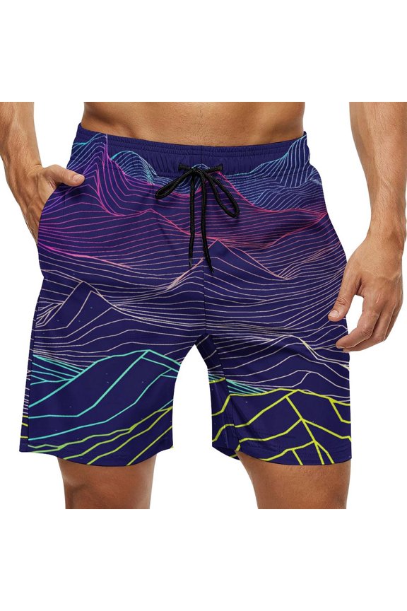 Men's Swim Trunks Quick Dry Bathing Suit Swimming Board Shorts Mesh Lining Beach Swimwear Neon Valley Cyber Future