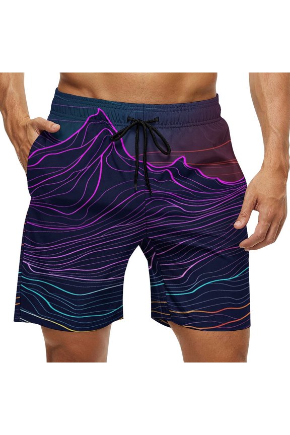 Men's Swim Trunks Quick Dry Bathing Suit Swimming Board Shorts Mesh Lining Beach Swimwear Neon Valley Cyber Future