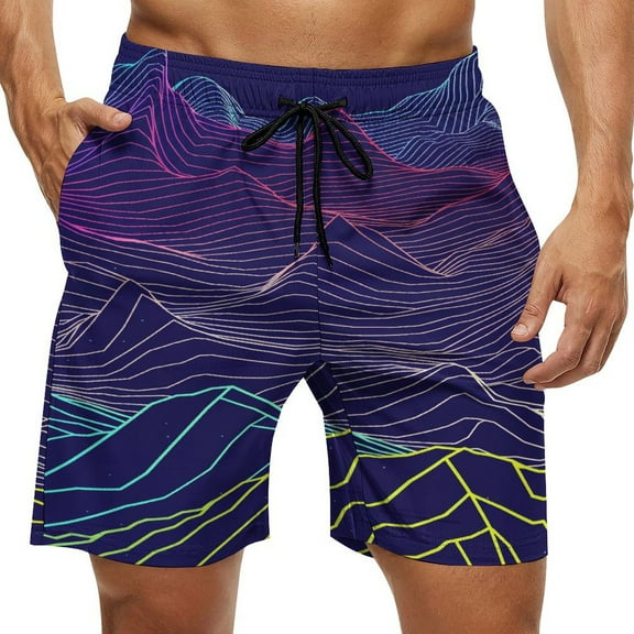 Men's Swim Trunks Quick Dry Bathing Suit Swimming Board Shorts Mesh Lining Beach Swimwear Neon Valley Cyber Future