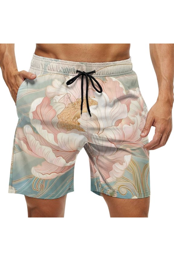 Men's Swim Trunks Quick Dry Bathing Suit Swimming Board Shorts Mesh Lining Beach Swimwear Wave Peony