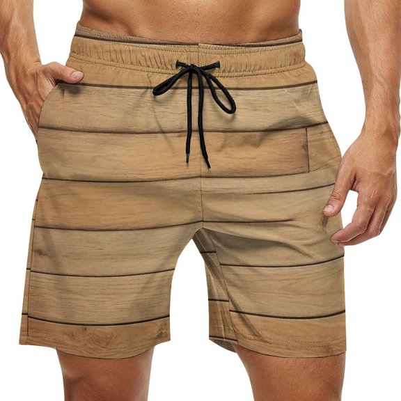 Men's Swim Trunks Quick Dry Bathing Suit Swimming Board Shorts Mesh Lining Beach Swimwear Wooden Surface