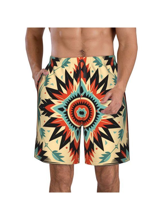 Men's Swim Trunks Quick Dry Board Beach Shorts Bathing Suits, Aztec Baja Southwest Native Western