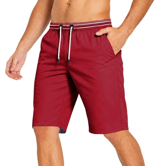 Men's Swim Trunks Quick Dry Board Shorts Lightweight Elastic Waist with Striped Band Drawstring Mesh Lining and Side Pockets for Beach Vacation Surfing Swimming Water Sports