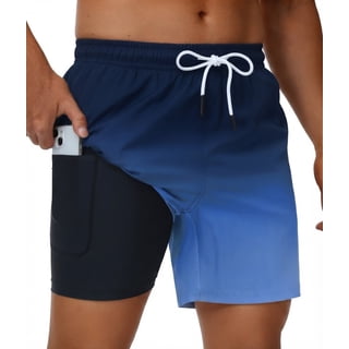 Men's Swim Trunks Quick Dry Loose Fit Board Shorts with Drawstring, Summer Beach Swimwear, Blue Gradient L