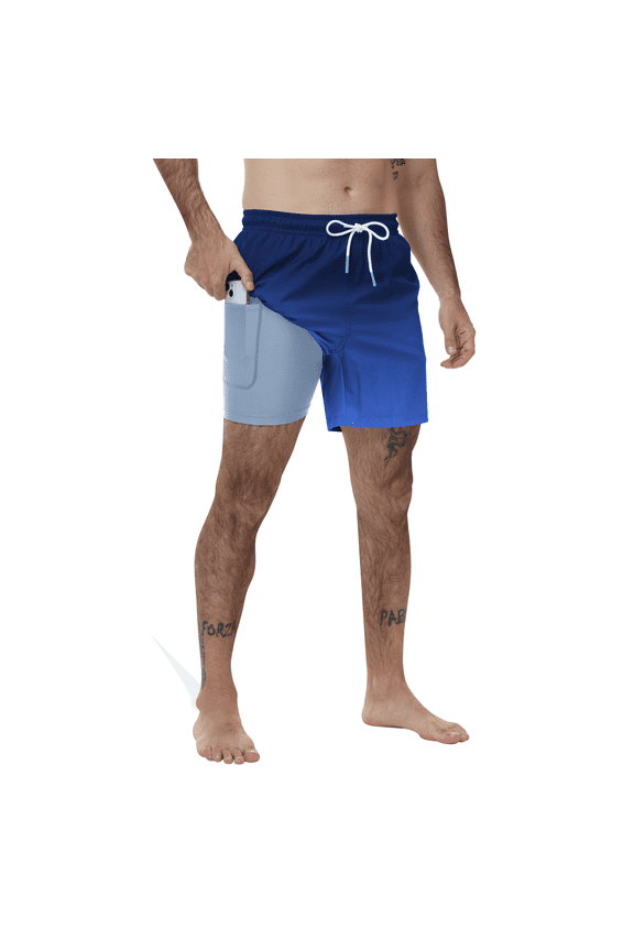 Men's Swim Trunks Quick Dry Loose Fit Board Shorts with Drawstring, Summer Beach Swimwear, Blue Gradient M