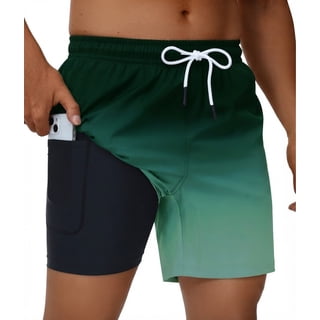 Men's Swim Trunks Quick Dry Loose Fit Board Shorts with Drawstring, Summer Beach Swimwear, Green Gradient M