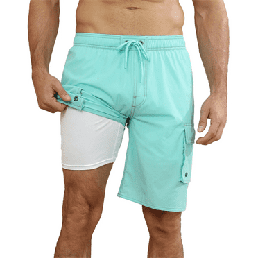 Men's Swim Trunks Quick Dry Mowujeit Beach Swim Shorts for Men with Mesh Lining Lake Blue Size XL