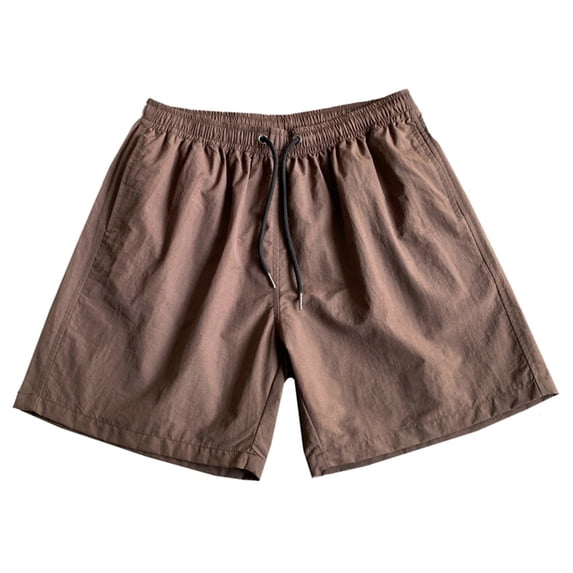 Men's Swim Trunks Solid Elastic Waist Quick Dry Swimsuit Board Shorts Beach Lightweight Bathing Suit Bottom With Drawstring Coffee L