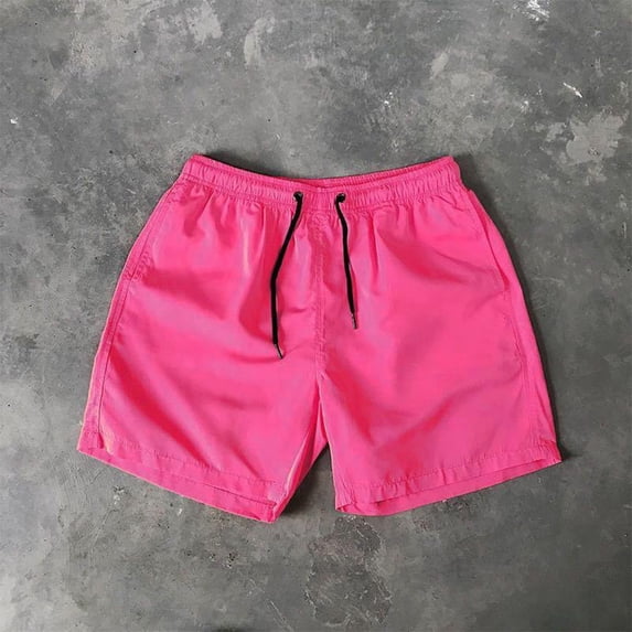 Men's Swim Trunks Solid Elastic Waist Quick Dry Swimsuit Board Shorts Beach Lightweight Bathing Suit Bottom With Drawstring Watermelon Red XXXXXL