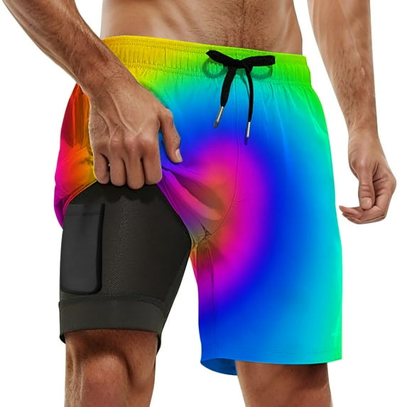 Men's Swim Trunks Vibrant Gradient Quick-Dry Lightweight 2 In 1 4-Way Stretch Bathing Suit Pink S