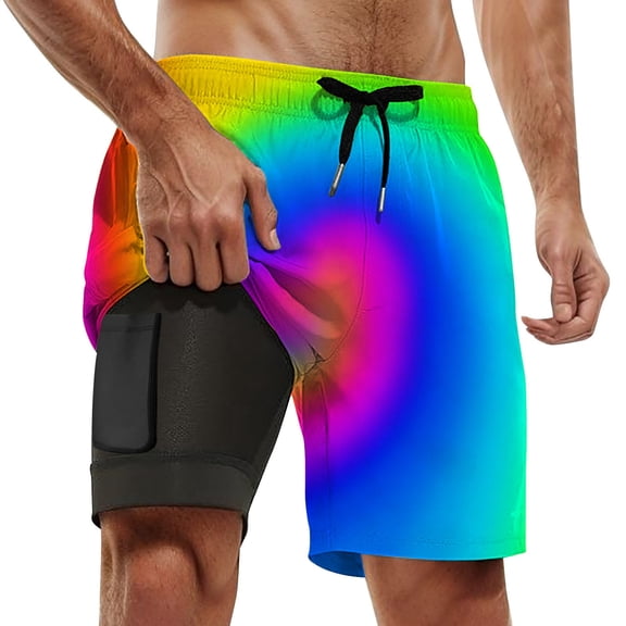 Men's Swim Trunks Vibrant Gradient Quick-Dry Lightweight 2 In 1 4-Way Stretch Bathing Suit Pink S