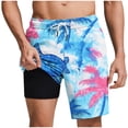 thumbnail image 1 of Men's Swim Trunks with Compression Liner 2 in 1 Board Beach Shorts Fashion Print Elastic Waist Casual Shorts, 1 of 5