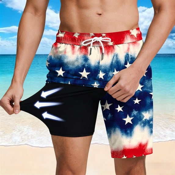 Men's Swim Trunks with Compression Liner 7" Quick Dry Board Shorts