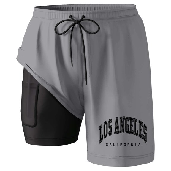 Men's Swim Trunks with Compression Liner 95% Polyester, Colorful Patterns, Pockets, for Beach & Water Sports