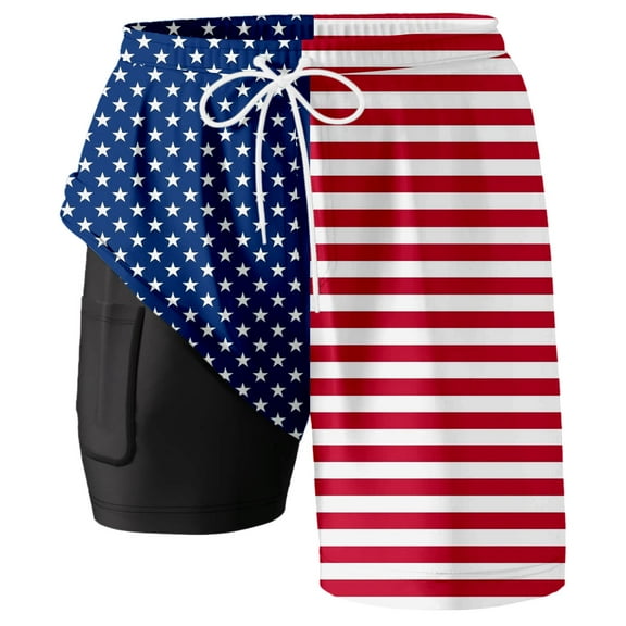 Men's Swim Trunks with Compression Liner Inseam Board Shorts, Bathing Suit with Pockets, 95% Polyester & 5% Spandex, Colorful Patterns