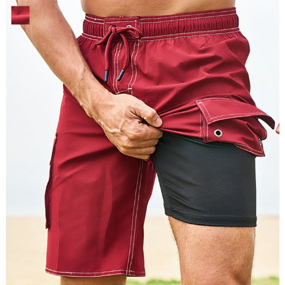 Men's Swim Trunks with Compression Liner Quick Dry Board Shorts Swimsuit Swimwear for Men with Velcro Pockets