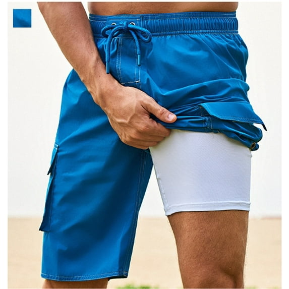 Men's Swim Trunks with Compression Liner Quick Dry Board Shorts Swimsuit Swimwear for Men with Velcro Pockets