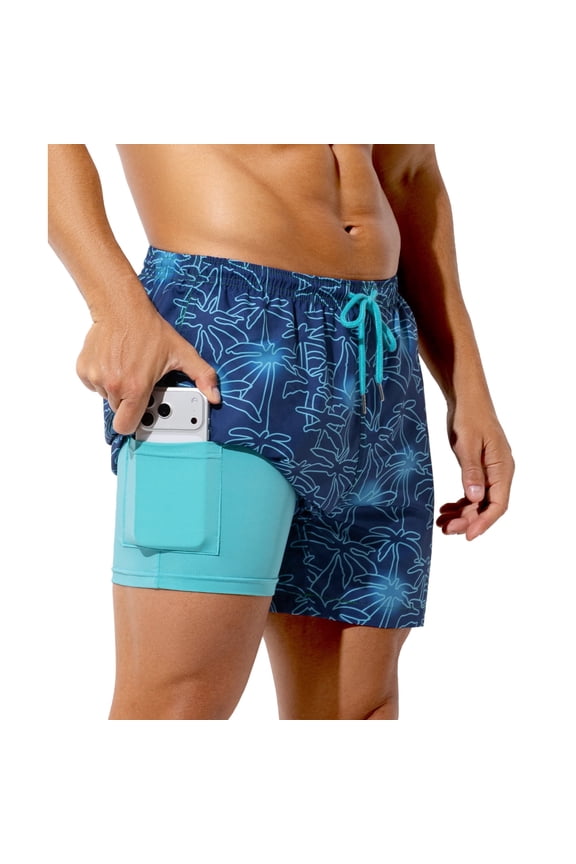 Men's Swim Trunks with Compression Liner 5" Quick Dry Board Shorts with Pockets Beach Shorts Swim Shorts for Men